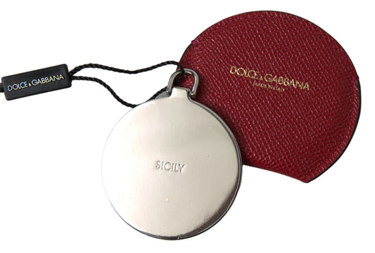 Dolce &amp; Gabbana Rund Speilholder i Rødt Kalveskinnskinn