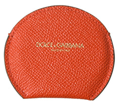 Dolce & Gabbana Orange Calfskin Leather Round Logo Hand Mirror Holder