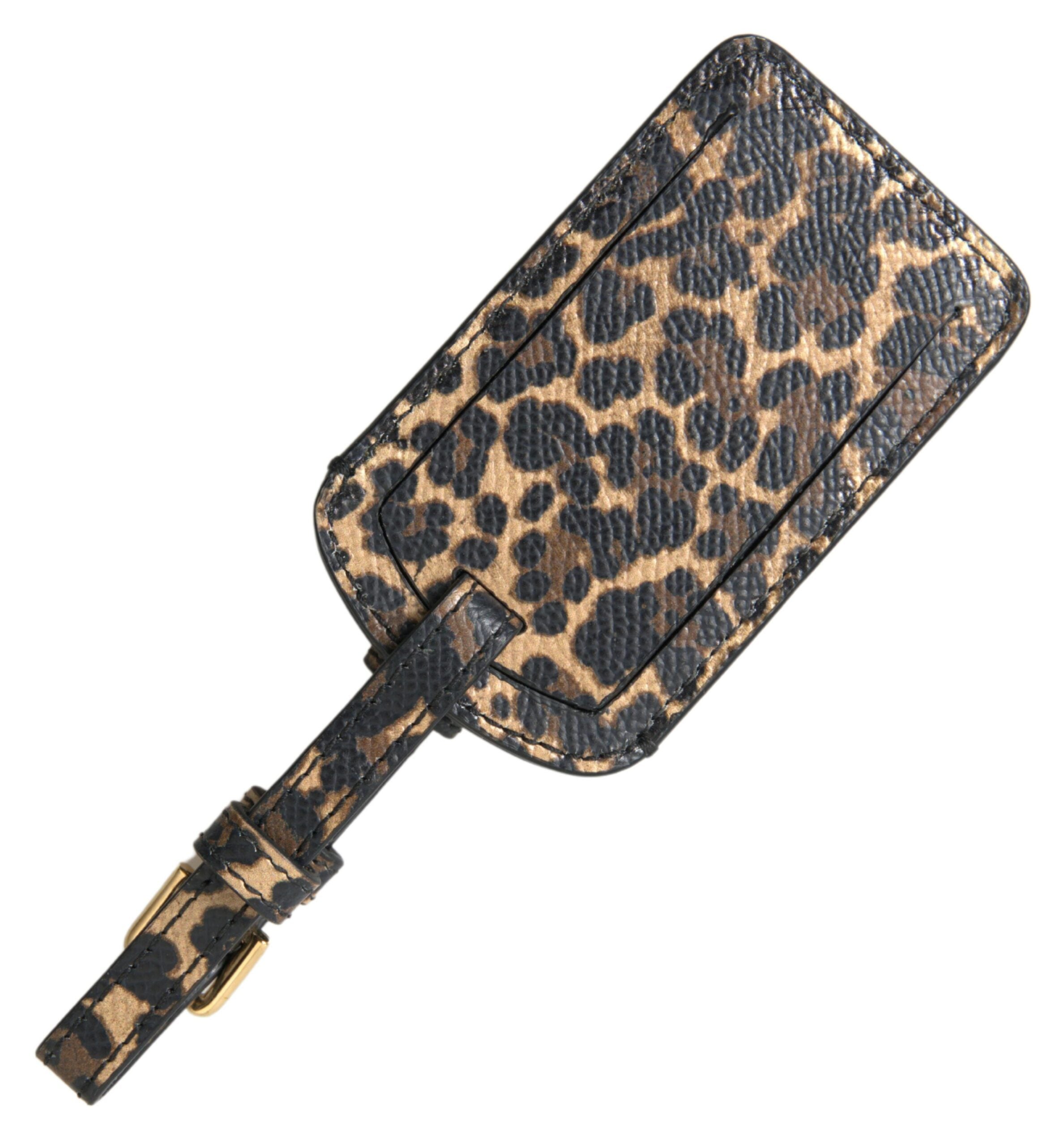 Bagageetikett med DG-logotyp i flerfärgad leopardmönster i läder med DG-logotyp
