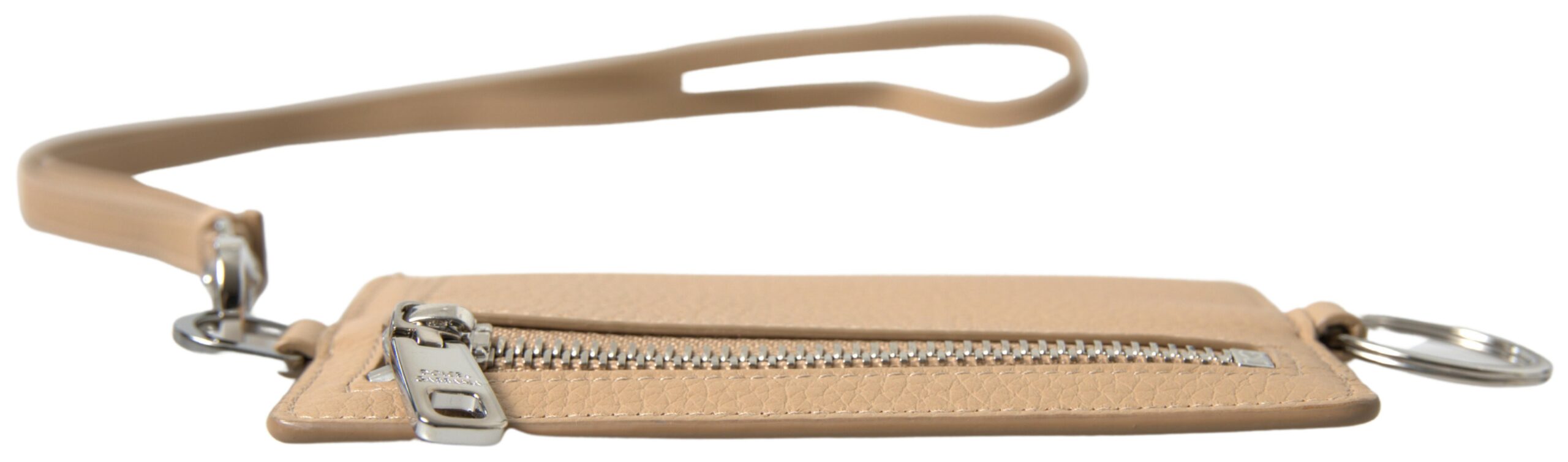 Beige Läder Snodd Logo Korthållare Herrplånbok