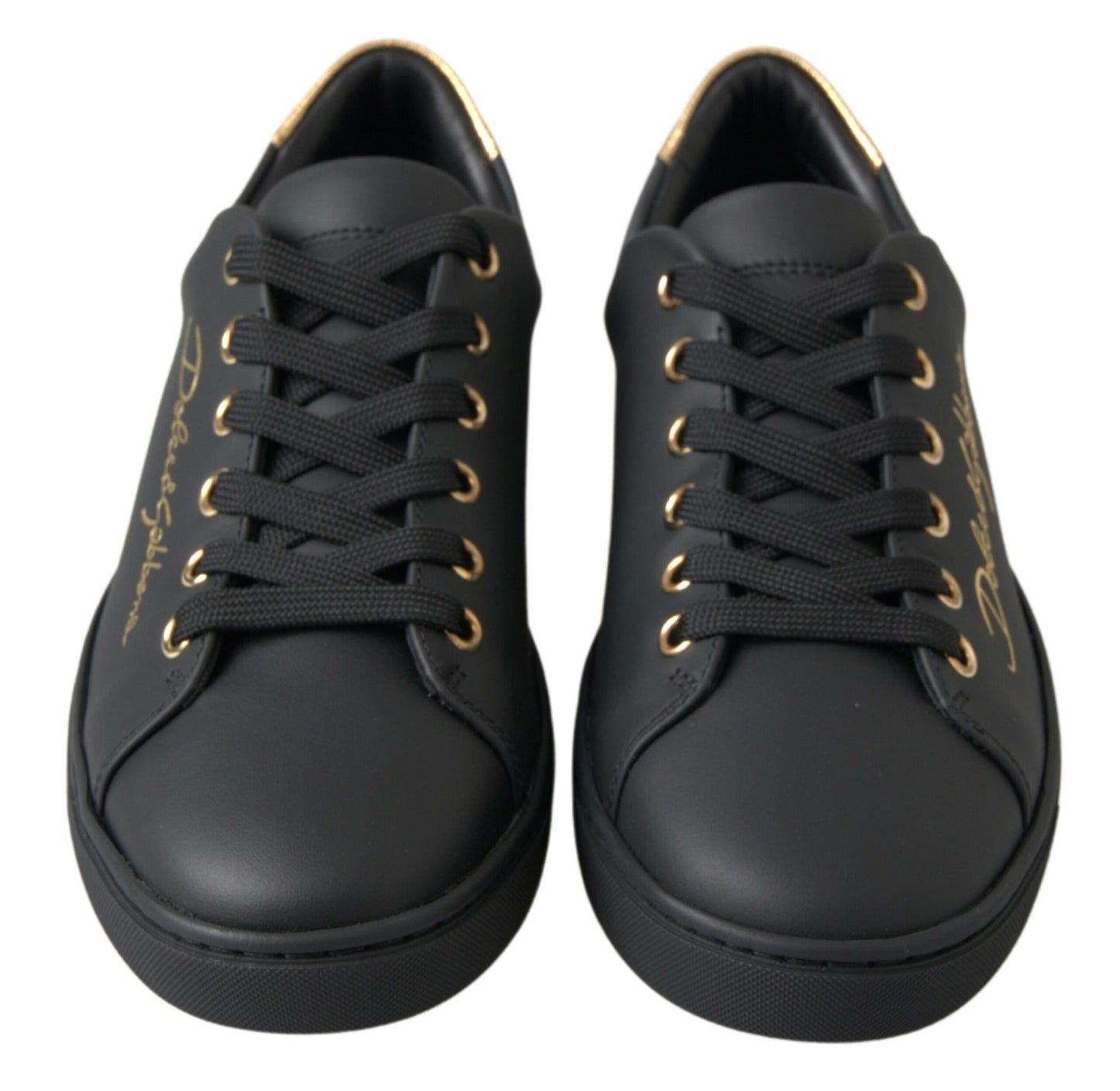 Dolce &amp; Gabbana Svarta Guld Läder Klassiska Sneakers Skor