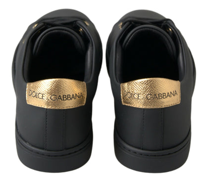 Dolce &amp; Gabbana Svarta Guld Läder Klassiska Sneakers Skor