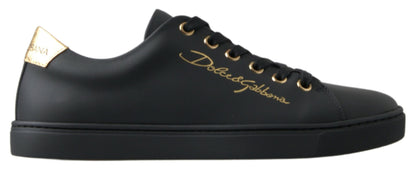 Dolce &amp; Gabbana Svarta Guld Läder Klassiska Sneakers Skor