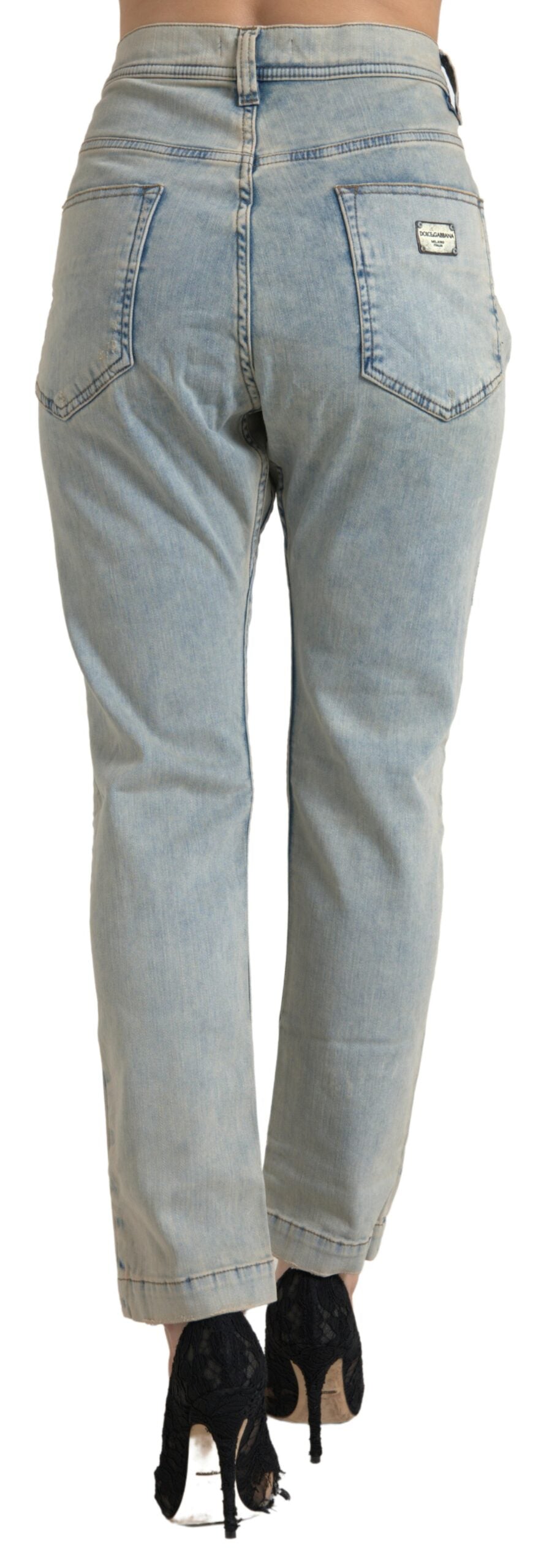 Blå tvättade bomulls skinny jeans med medelhög midja