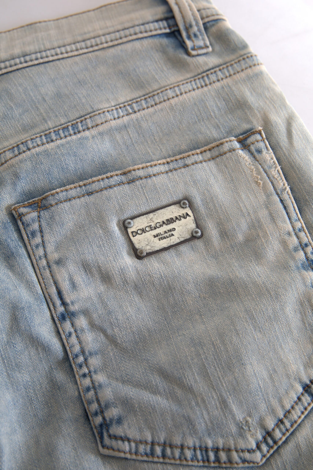 Blå tvättade bomulls skinny jeans med medelhög midja