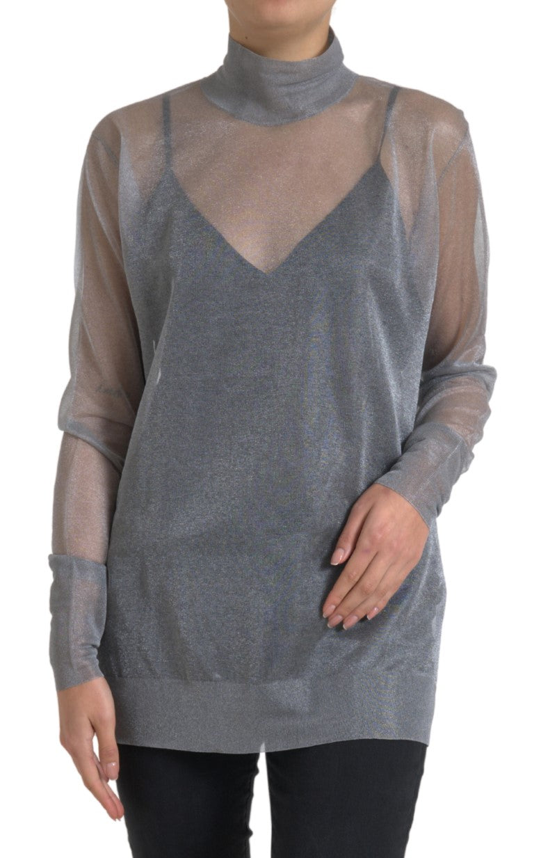 Dolce &amp; Gabbana Grå Mesh Polotröja Långärmad Blus Topp