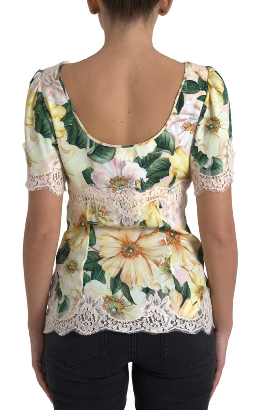 Dolce &amp; Gabbana Flerfärgad Blommig Spetsblus med V-ringning