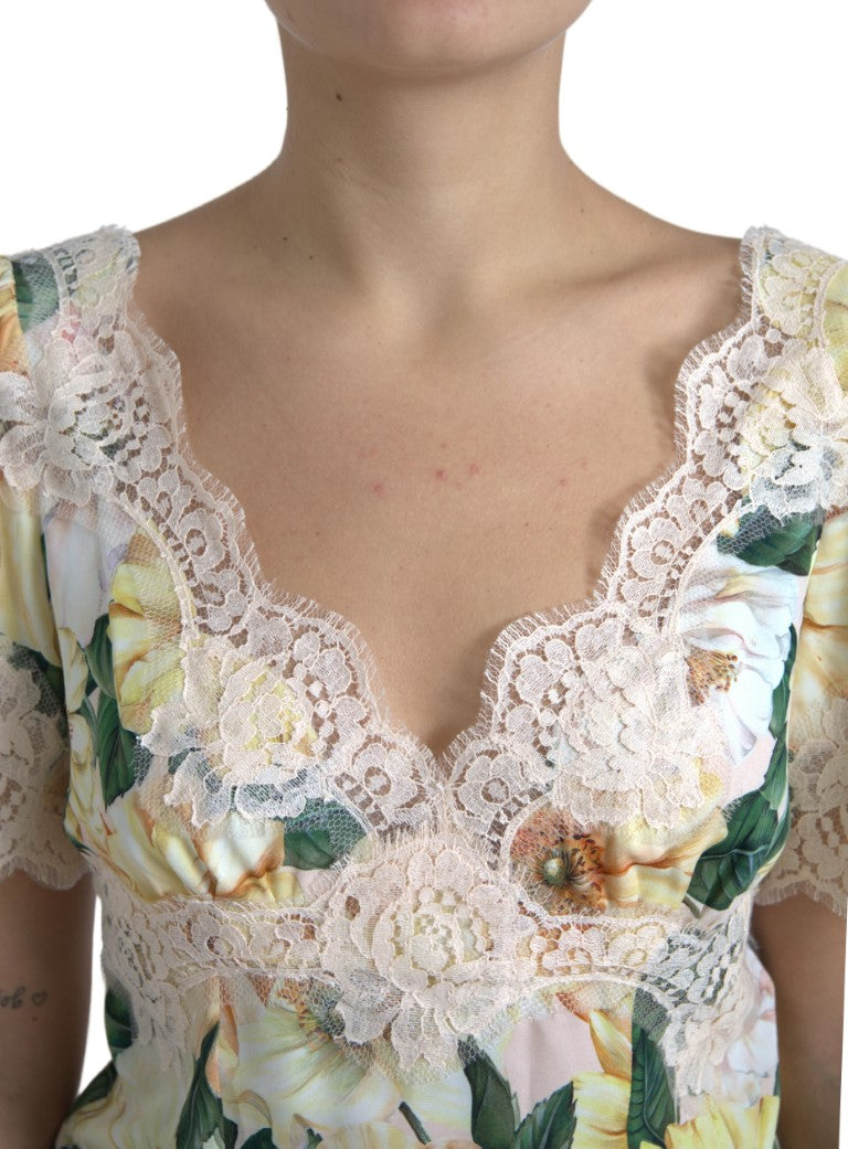 Dolce &amp; Gabbana Flerfärgad Blommig Spetsblus med V-ringning