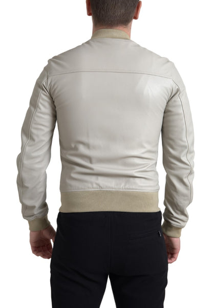 Dolce &amp; Gabbana Krämfärgad Läderbomber Blouson Hel Dragkedja