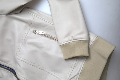 Dolce &amp; Gabbana Krämfärgad Läderbomber Blouson Hel Dragkedja