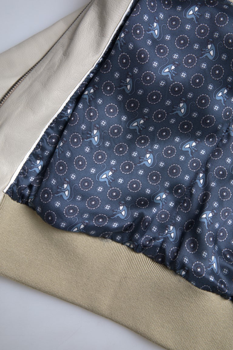 Dolce &amp; Gabbana Krämfärgad Läderbomber Blouson Hel Dragkedja