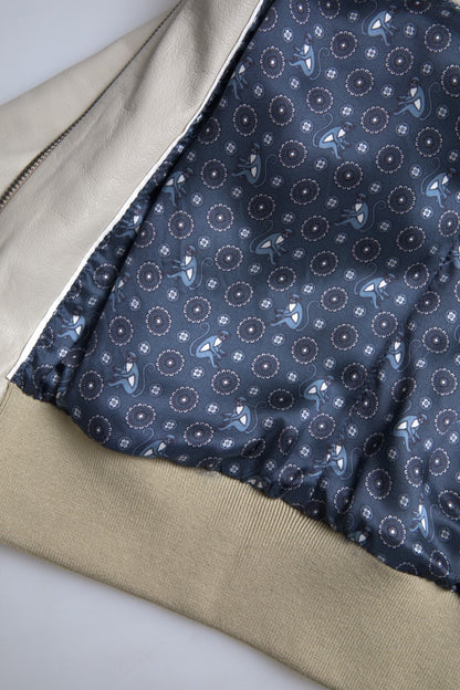 Dolce &amp; Gabbana Krämfärgad Läderbomber Blouson Hel Dragkedja