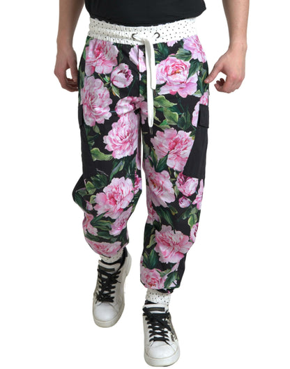 Dolce &amp; Gabbana Flerfärgade Peony Joggers Bomull Herrbyxor