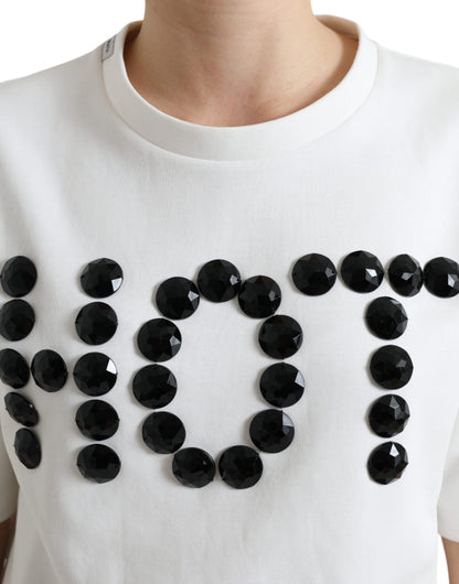 Dolce &amp; Gabbana T-shirt Vit Bomull Stretch Svart HOT Crystal