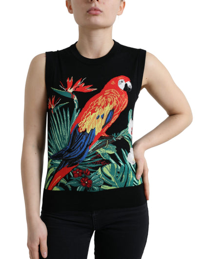 Dolce &amp; Gabbana Svart Fågelullstickad Ärmlös Linne T-shirt