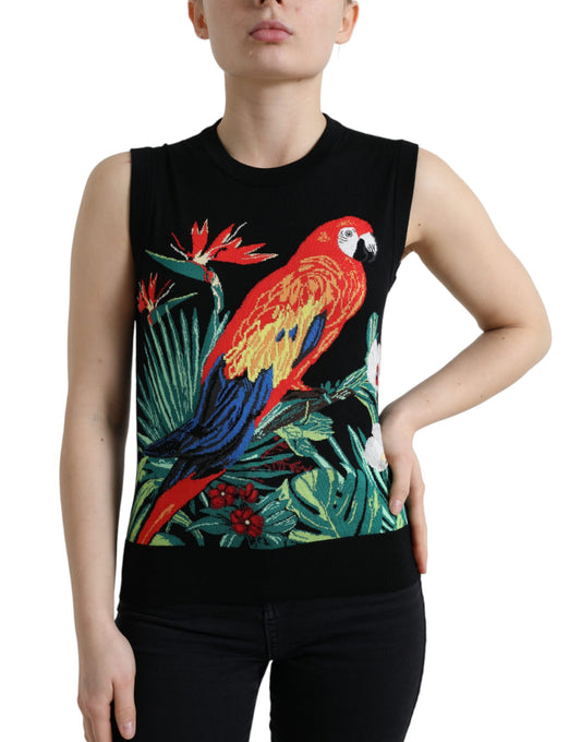 Dolce &amp; Gabbana Svart Fågelullstickad Ärmlös Linne T-shirt