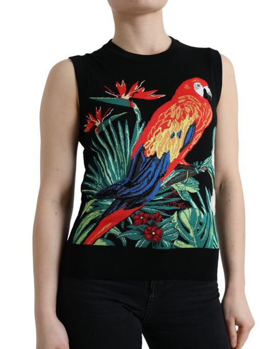 Dolce &amp; Gabbana Svart Fågelullstickad Ärmlös Linne T-shirt