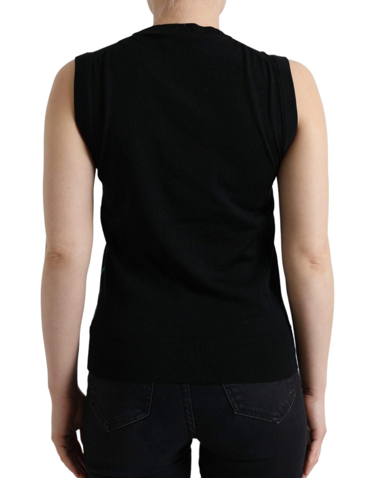 Dolce &amp; Gabbana Svart Fågelullstickad Ärmlös Linne T-shirt