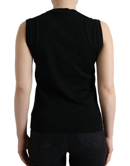 Dolce &amp; Gabbana Svart Fågelullstickad Ärmlös Linne T-shirt