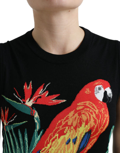 Dolce &amp; Gabbana Svart Fågelullstickad Ärmlös Linne T-shirt