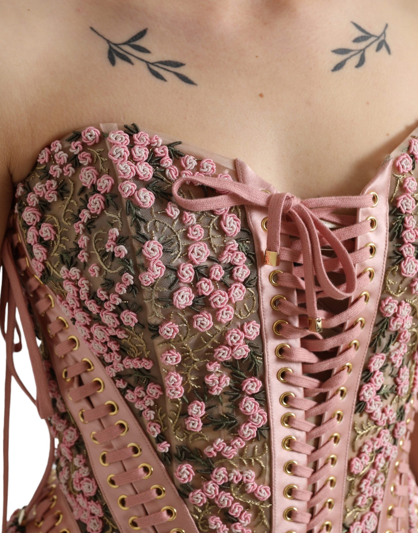 Dolce &amp; Gabbana Rosa Blommig Applikation Bustier Korsett Topp