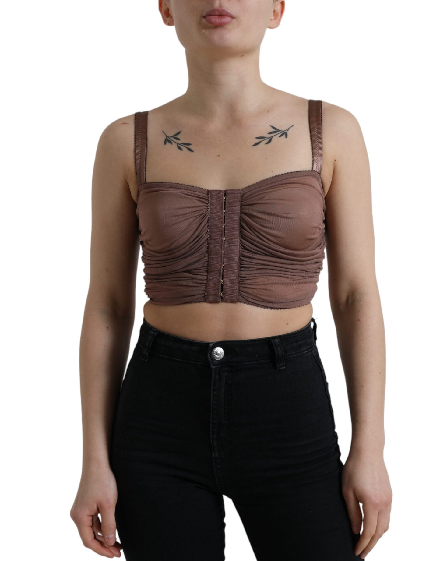 Dolce &amp; Gabbana Brun Viskos Bustier Ärmlös Cropped Topp