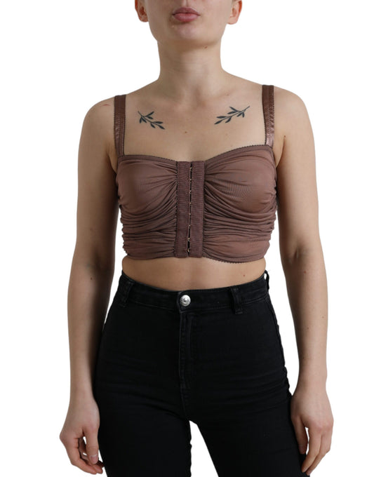 Dolce &amp; Gabbana Brun Viskos Bustier Ärmlös Cropped Topp