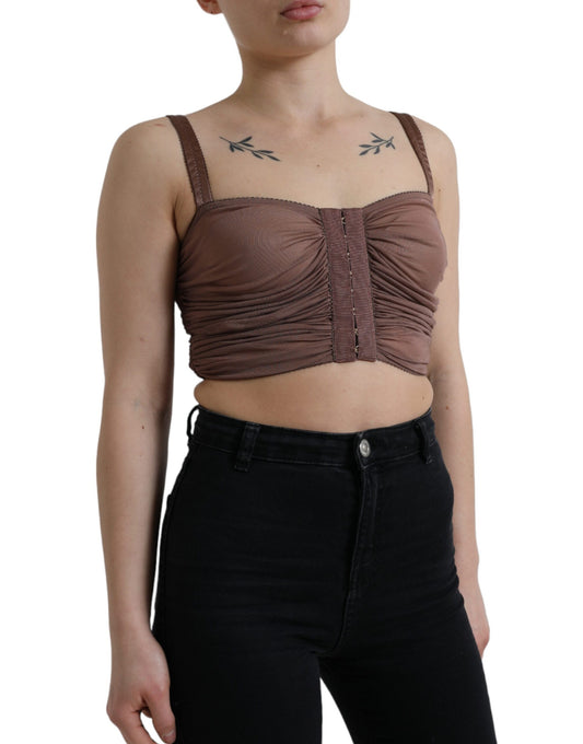 Dolce &amp; Gabbana Brun Viskos Bustier Ärmlös Cropped Topp