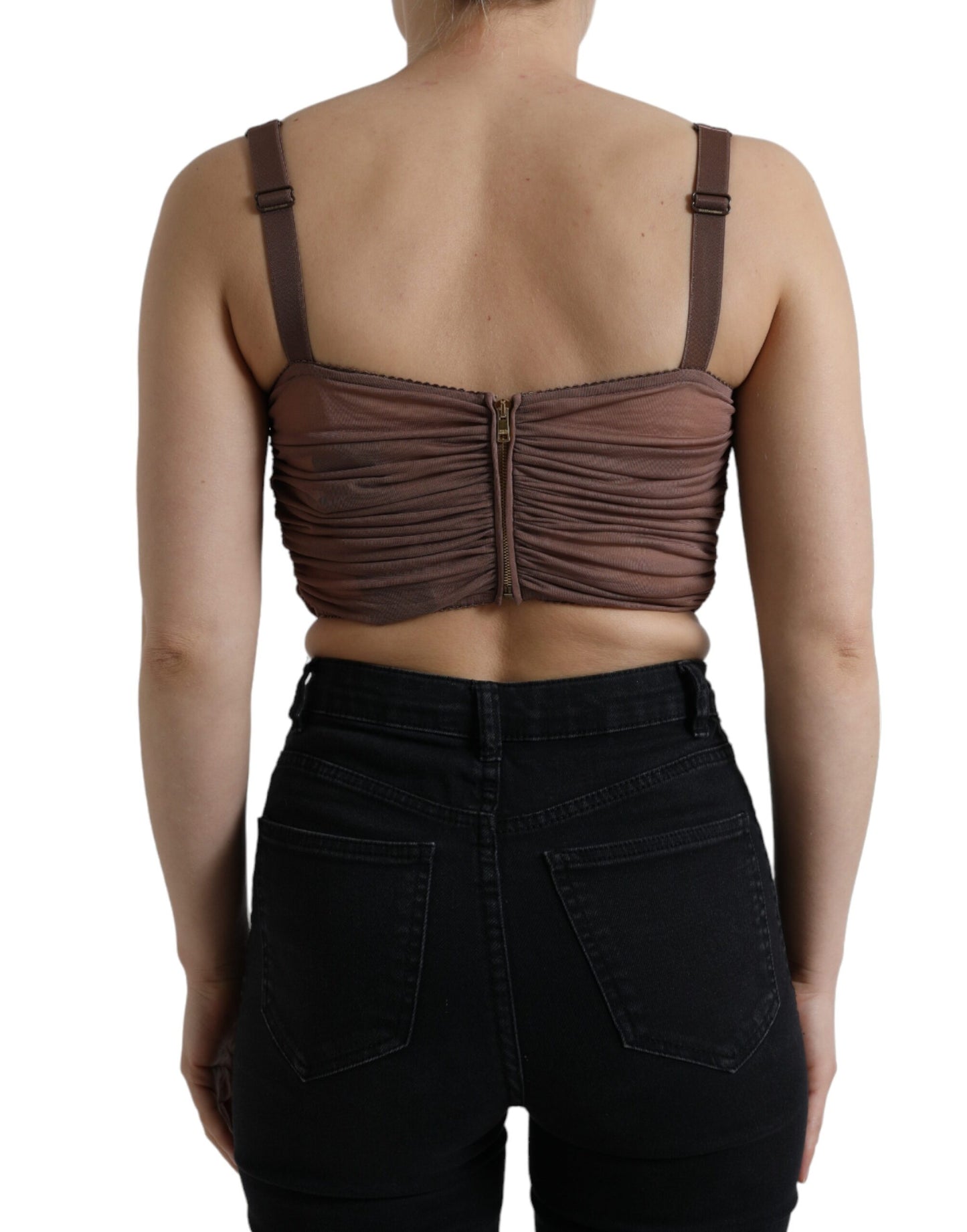 Dolce &amp; Gabbana Brun Viskos Bustier Ärmlös Cropped Topp