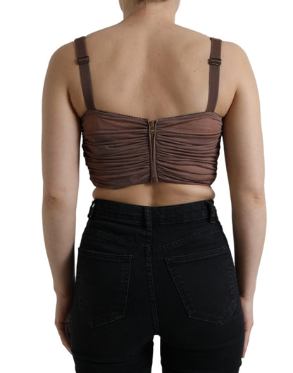 Dolce &amp; Gabbana Brun Viskos Bustier Ärmlös Cropped Topp