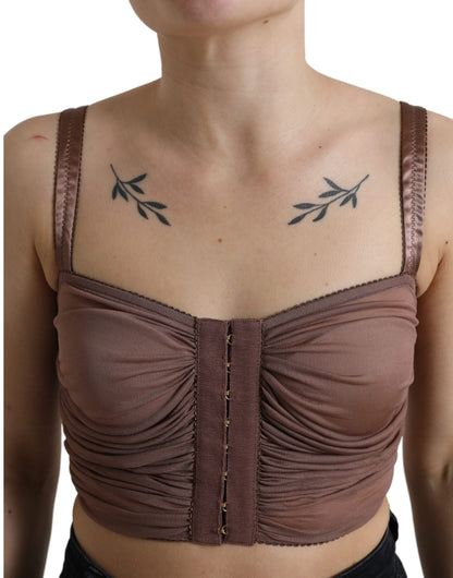 Dolce &amp; Gabbana Brun Viskos Bustier Ärmlös Cropped Topp