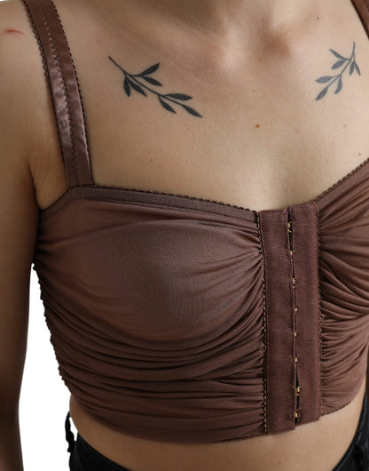 Dolce &amp; Gabbana Brun Viskos Bustier Ärmlös Cropped Topp