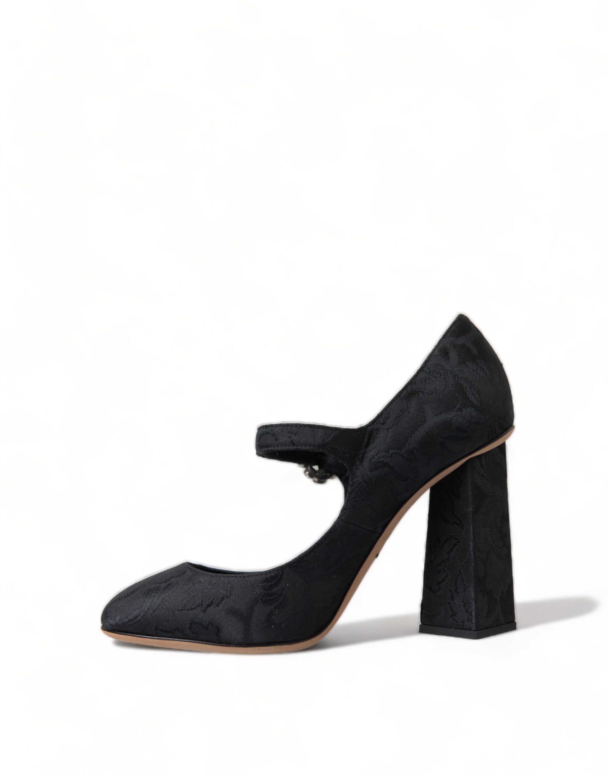 Svarta Brokad Mary Janes Klackskor Pumps