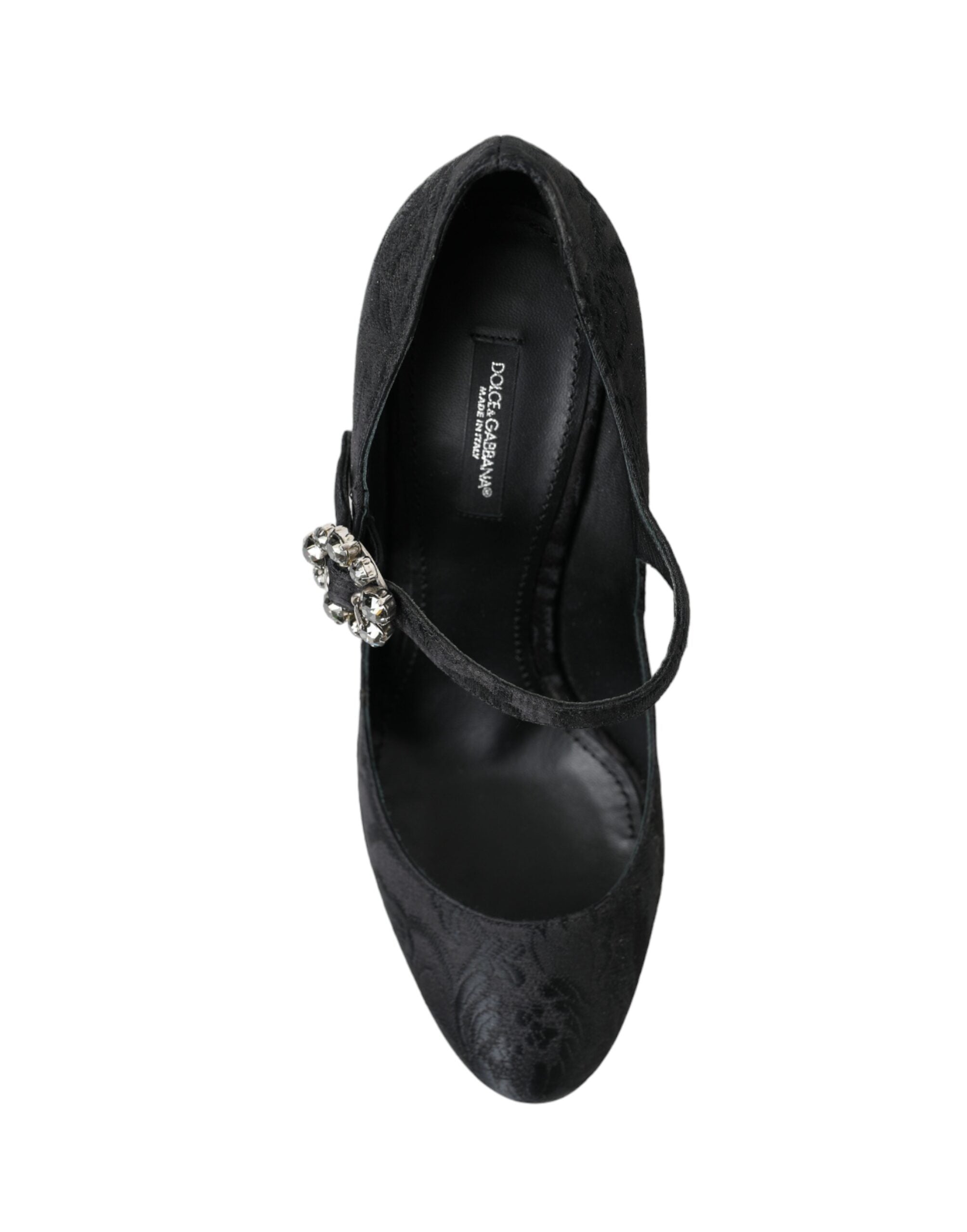 Svarta Brokad Mary Janes Klackskor Pumps