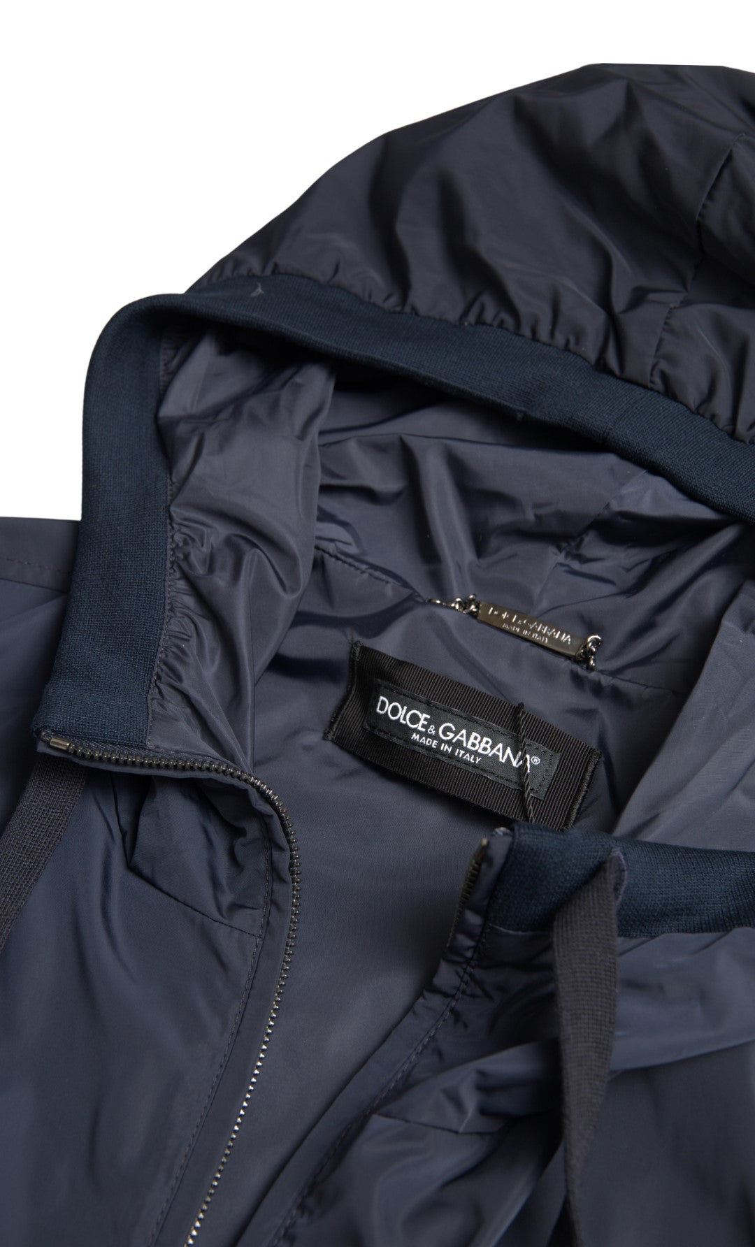 Dolce & Gabbana Blue Hooded Logo Polyester Full Zip Sweater