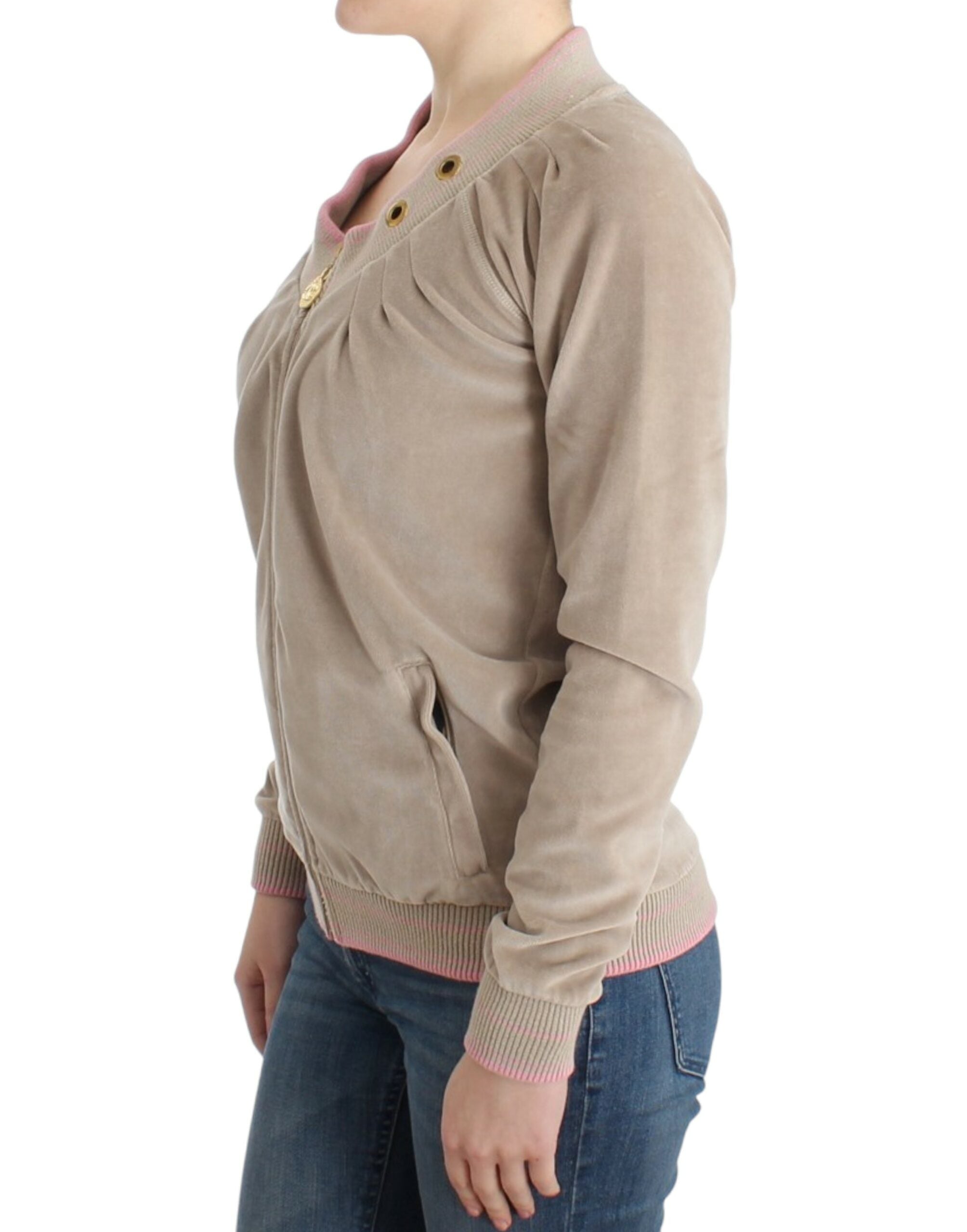 Beige sammetströja med dragkedja