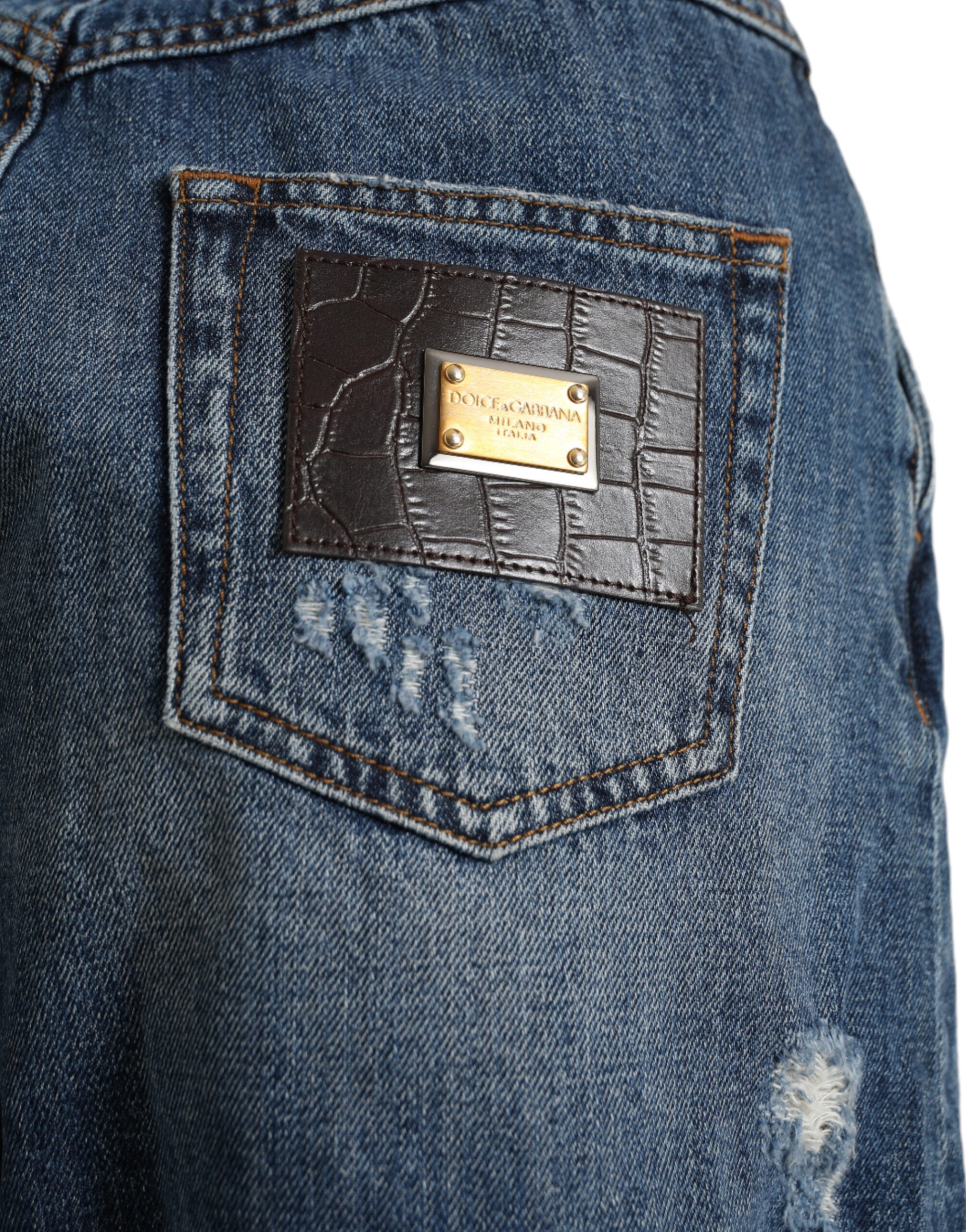 Blå bomullsshorts med høy midje i denim