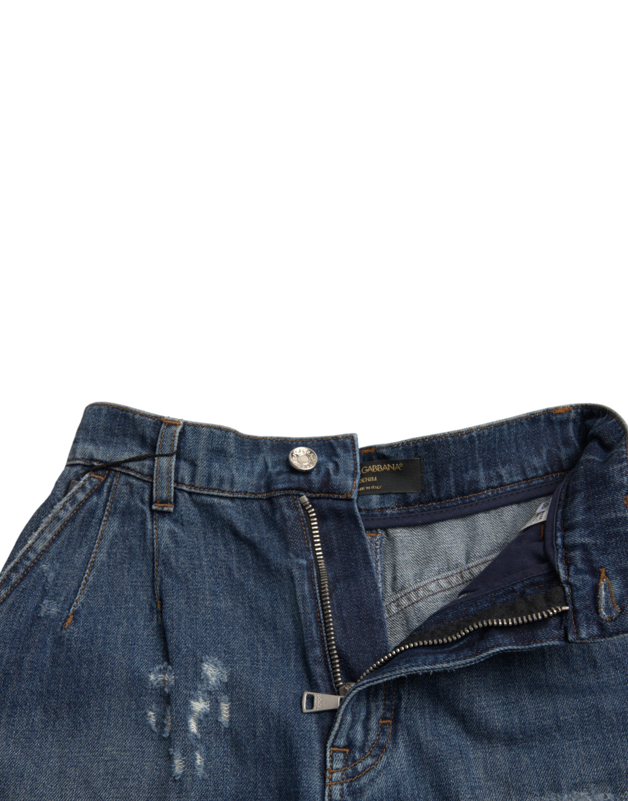 Blå bomullsshorts med høy midje i denim