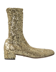 Dolce & Gabbana Gold Sequined Short Boots Stretch Shoes