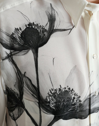 Dolce &amp; Gabbana Vit Blommig Krageklänning Sidenskjorta