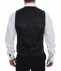 Dolce & Gabbana Gray Striped Wool Logo Vest Gilet Weste