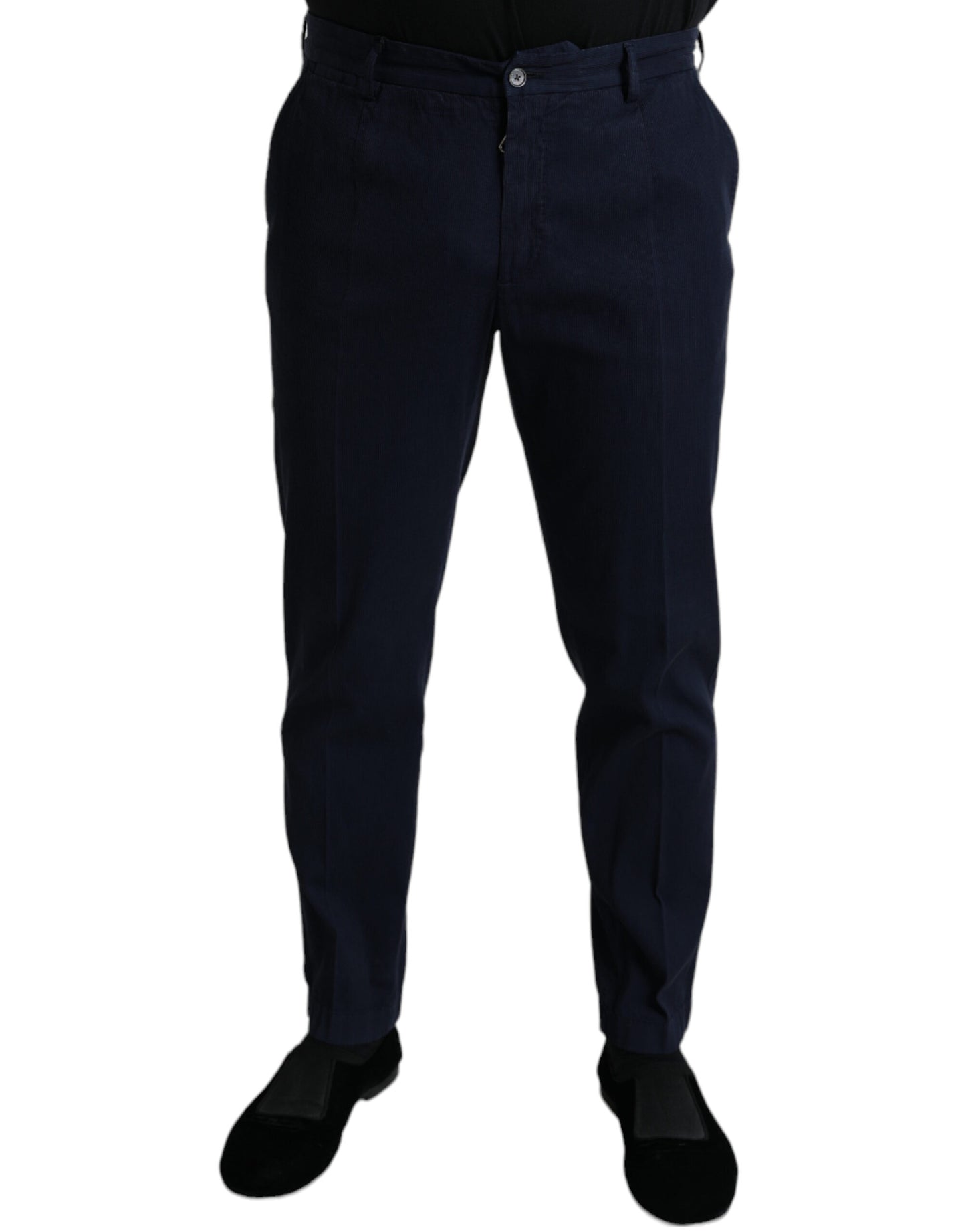 Dolce &amp; Gabbana Mörkblå Bomulls Stretchiga Slim Fit Dressbyxor