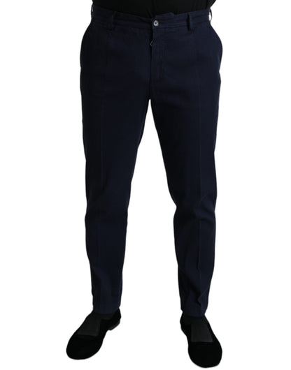 Dolce &amp; Gabbana Mörkblå Bomulls Stretchiga Slim Fit Dressbyxor