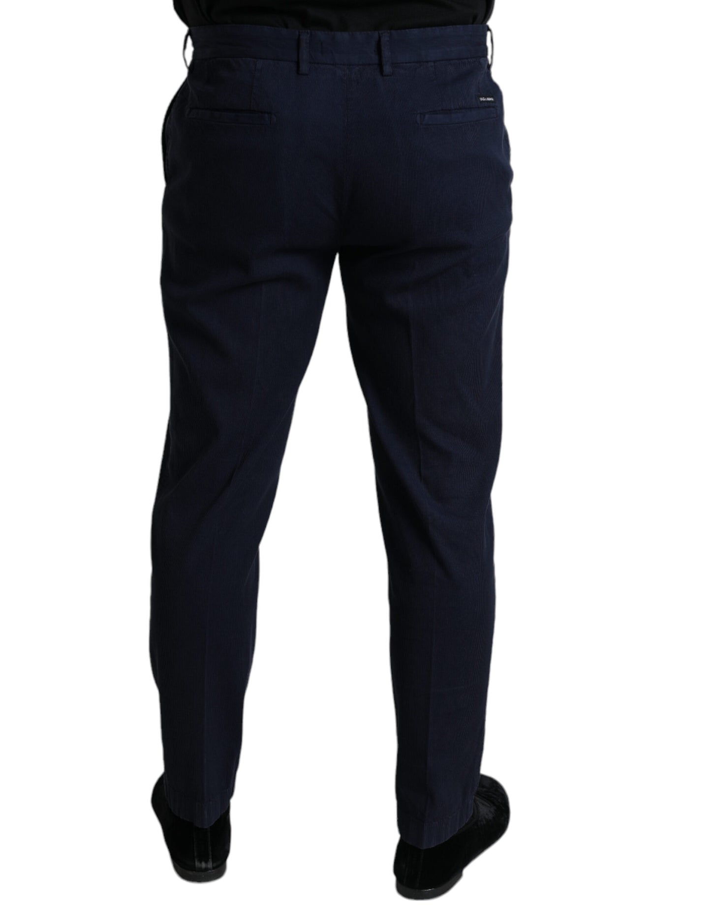 Dolce &amp; Gabbana Mörkblå Bomulls Stretchiga Slim Fit Dressbyxor