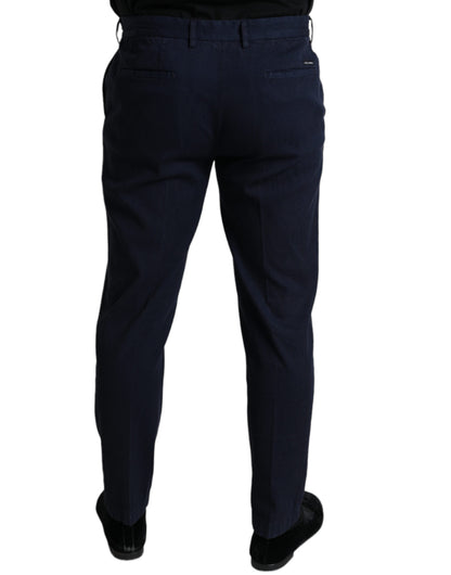 Dolce &amp; Gabbana Mörkblå Bomulls Stretchiga Slim Fit Dressbyxor
