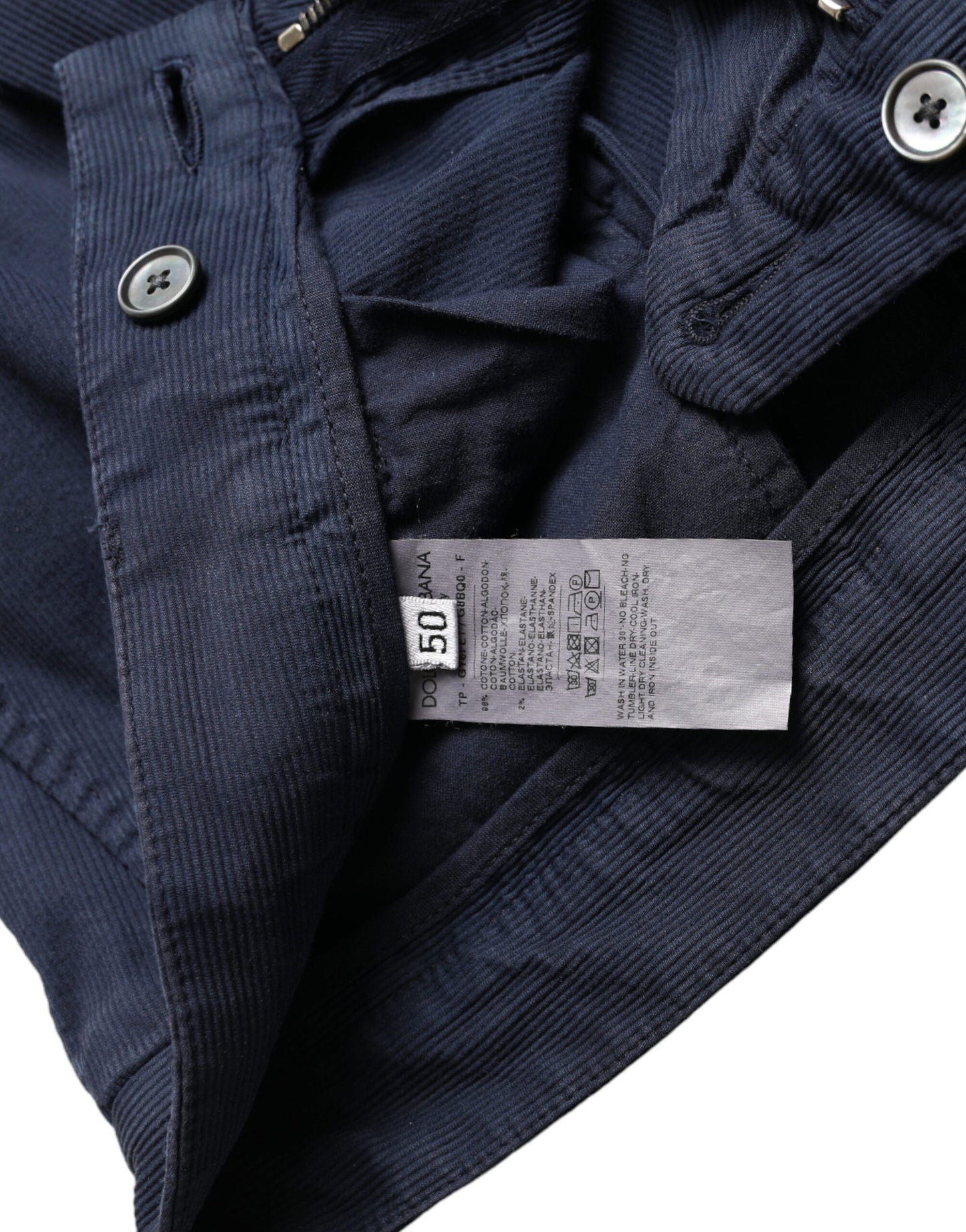 Dolce &amp; Gabbana Mörkblå Bomulls Stretchiga Slim Fit Dressbyxor