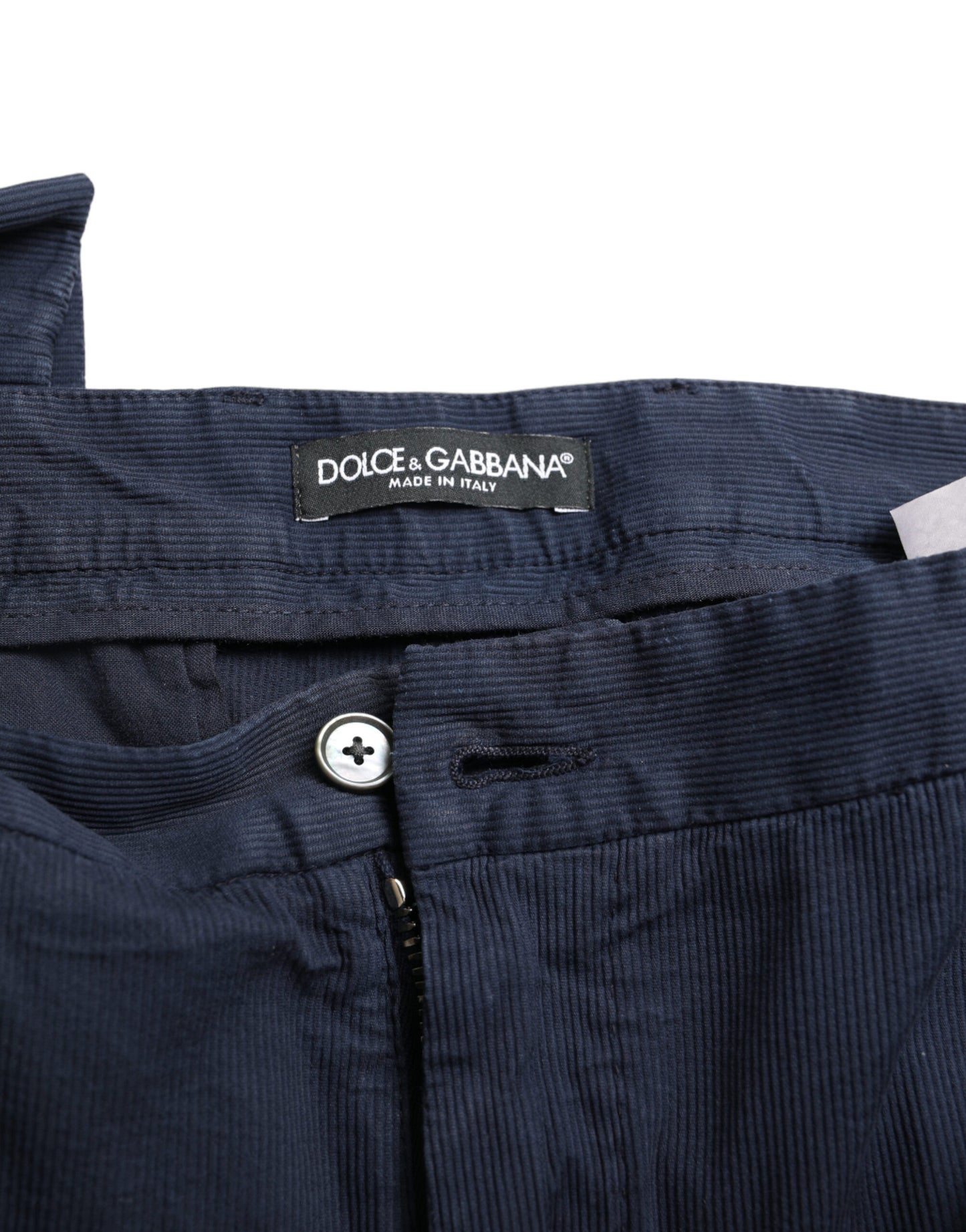 Dolce &amp; Gabbana Mörkblå Bomulls Stretchiga Slim Fit Dressbyxor
