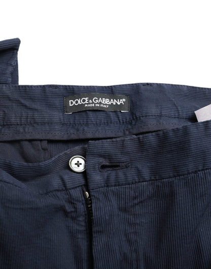 Dolce &amp; Gabbana Mörkblå Bomulls Stretchiga Slim Fit Dressbyxor
