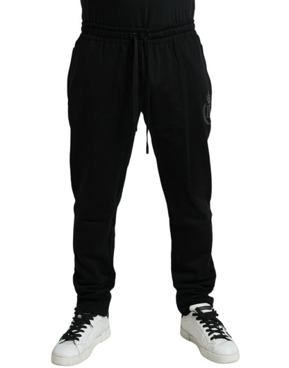 Dolce &amp; Gabbana Svarta Bomullslogotyp Jogger Herr Träningsbyxor Byxor