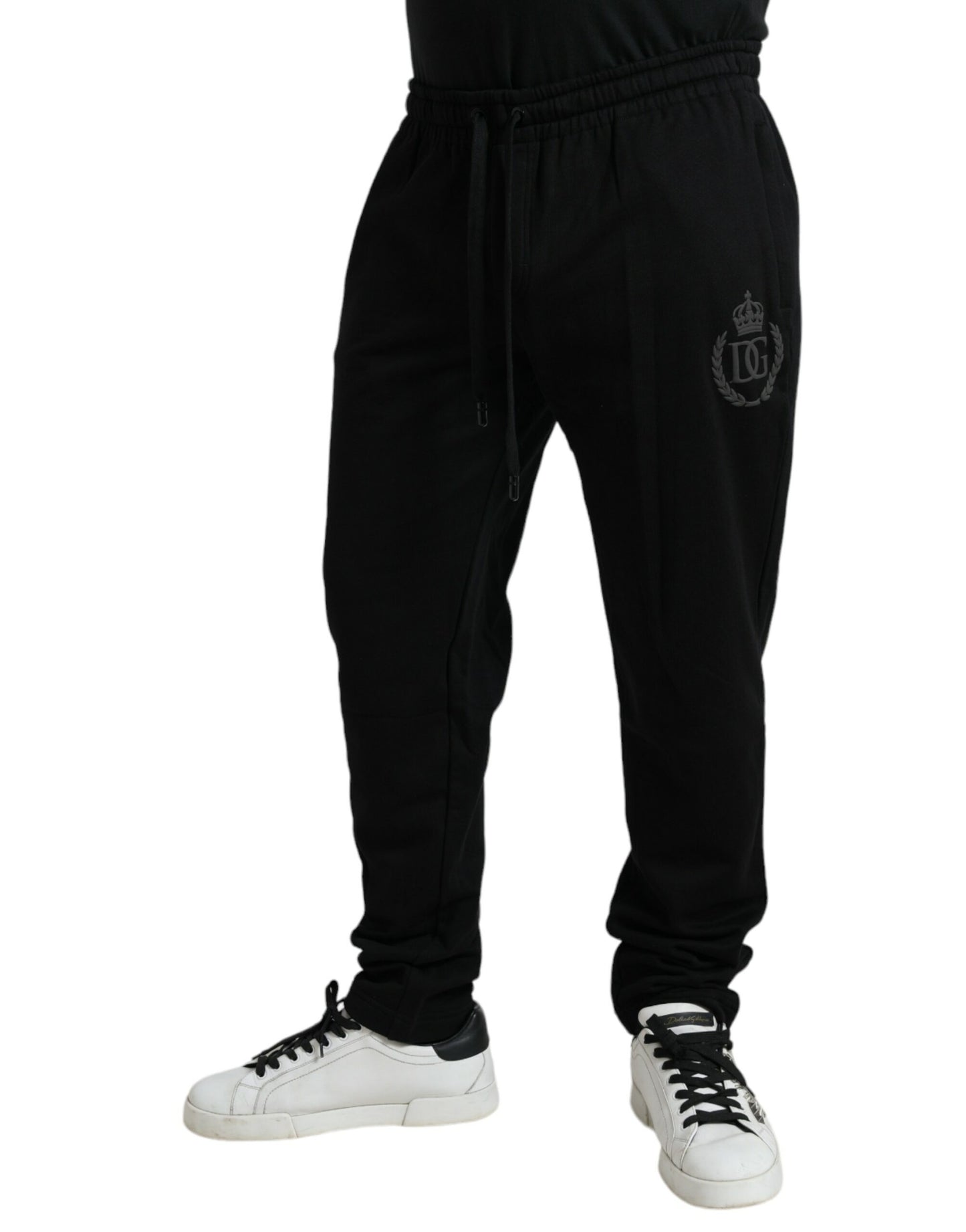 Dolce &amp; Gabbana Svarta Bomullslogotyp Jogger Herr Träningsbyxor Byxor